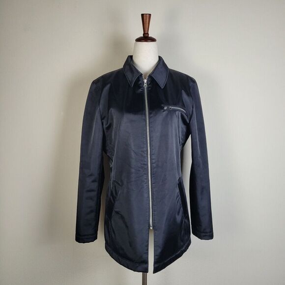 J. Crew Jacket Womens 8 Black Satin Classic Minimalist Basic Zip - Picture 1 of 5